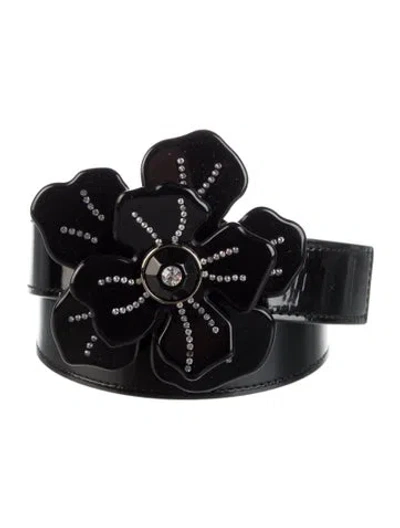 Pre-owned Valentino Garavani Patent Leather Crystal Embellishments Belt In Black