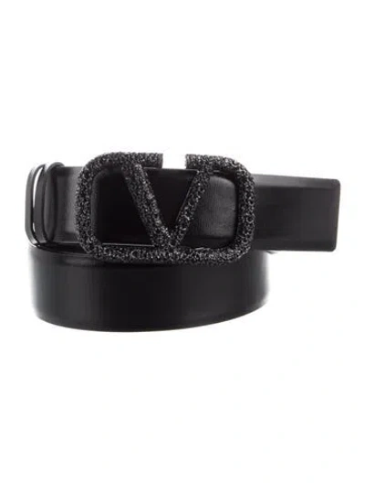 Pre-owned Valentino Garavani Patent Leather Crystal Embellishments Belt In Black