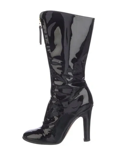 Pre-owned Valentino Garavani Patent Leather Lace-up Boots In Black