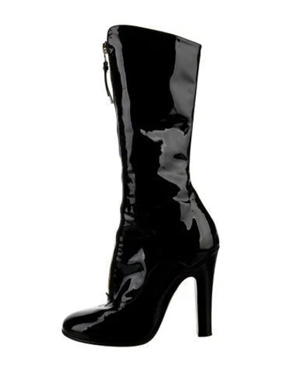 Pre-owned Valentino Garavani Patent Leather Lace-up Boots In Black