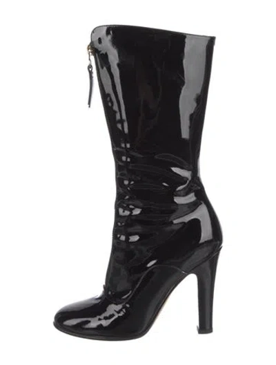 Pre-owned Valentino Garavani Patent Leather Lace-up Boots In Black