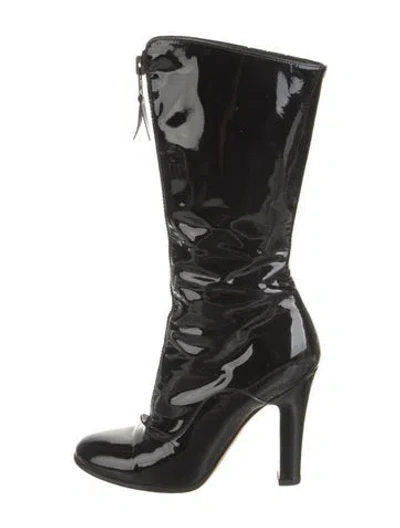 Pre-owned Valentino Garavani Patent Leather Lace-up Boots In Black