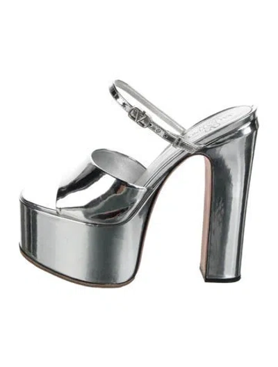 Pre-owned Valentino Garavani Patent Leather Mules In Silver