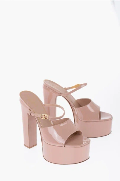 Valentino Garavani Patent Leather Open Toe Mules With Strap Heel 16 Cm In Pink
