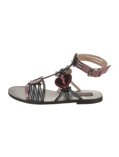 Pre-owned Valentino Garavani Patent Leather Patterned Gladiator Sandals In Black