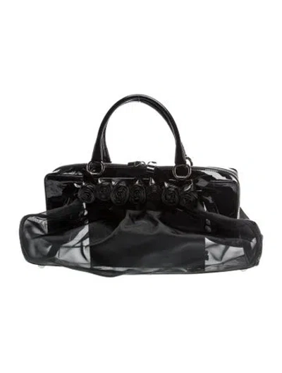 Pre-owned Valentino Garavani Patent Leather Petale Rose Satchel W/ Pouch In Black