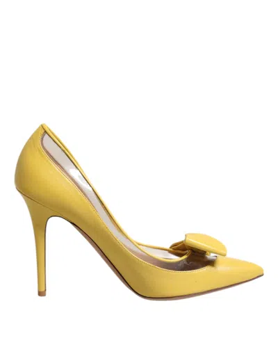 Pre-owned Valentino Garavani Patent Leather Pvc Bow Heels Pumps Women's Shoes () In Yellow
