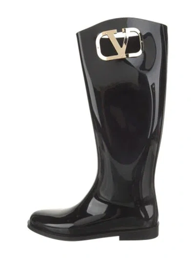 Pre-owned Valentino Garavani Patent Leather Rain Boots In Black
