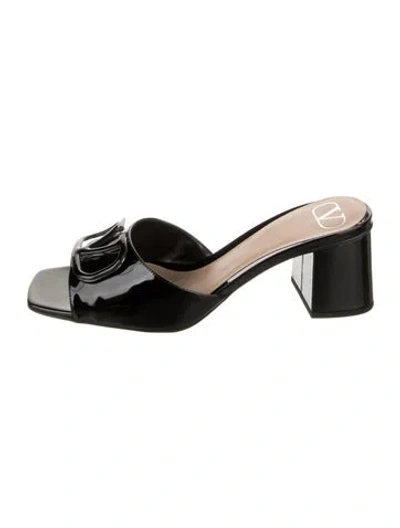 Pre-owned Valentino Garavani Patent Leather Slides In Black