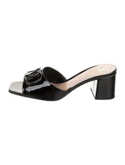Pre-owned Valentino Garavani Patent Leather Slides W/ Tags In Black