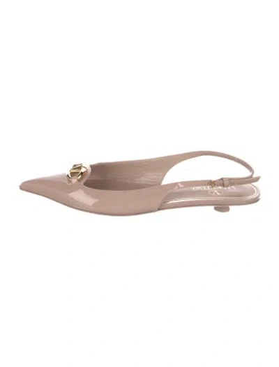 Pre-owned Valentino Garavani Patent Leather Slingback Flats In Brown