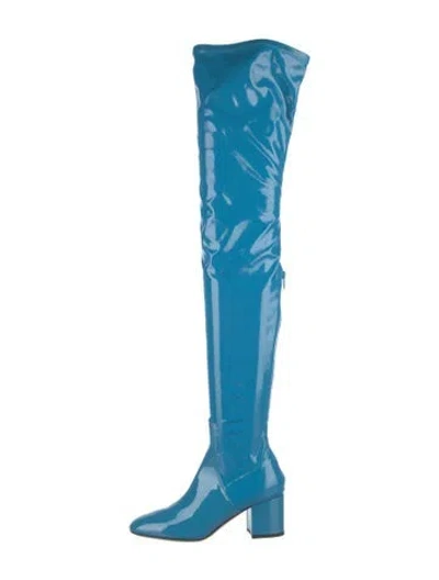 Pre-owned Valentino Garavani Patent Leather Sock Boots In Blue
