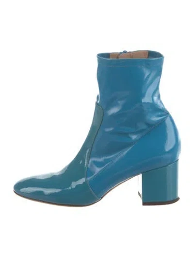 Pre-owned Valentino Garavani Patent Leather Sock Boots In Blue