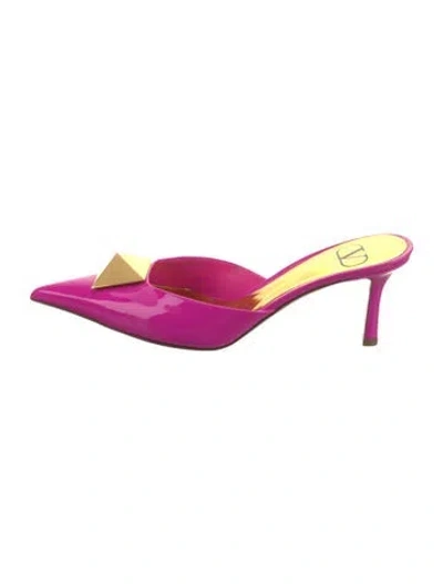 Pre-owned Valentino Garavani Patent Leather Studded Accents Mules In Pink