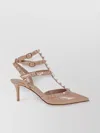 Valentino Garavani Patent Leather Studded Pointed Pump In Beige