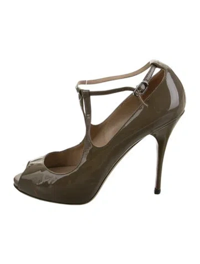 Pre-owned Valentino Garavani Patent Leather T-strap Pumps In Green