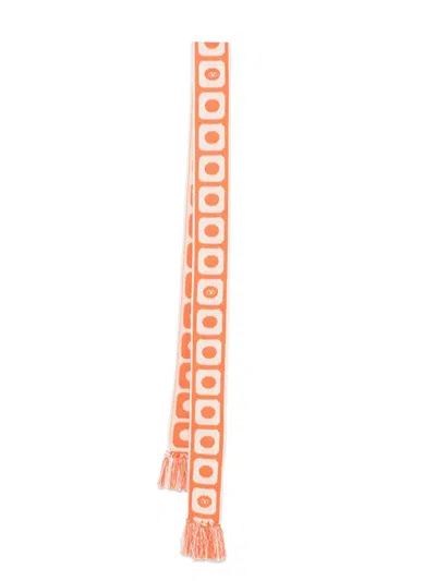 Valentino Antibes Fringed Cotton-blend Jacquard Scarf In Orange
