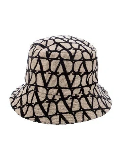 Pre-owned Valentino Garavani Pattern Print Cotton Blend Bucket Hat W/tags In Neutral