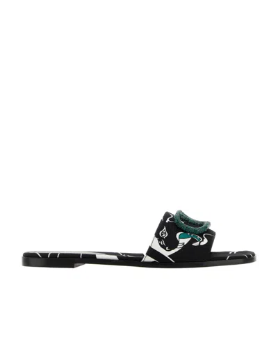 Valentino Garavani Valentino Pattern-printed Slip-on Sandals In Black