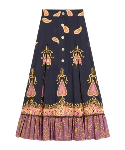 Valentino Paisley High Waist Skirt With Ruffled Hem In Indaco Multicolor