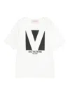 Valentino Crewneck Graphic Print Ribbed Short-sleeve Cotton Jersey In Crema