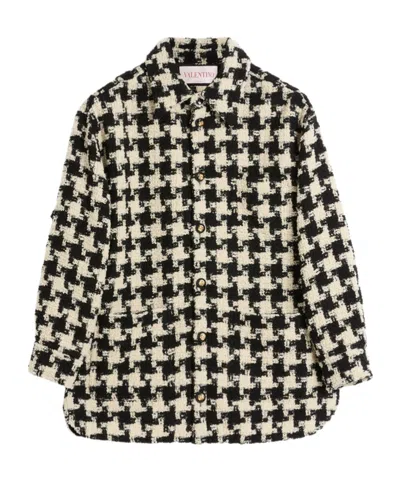 VALENTINO WOOL SHIRT JACKET WITH PIED DE COQUE PATTERN