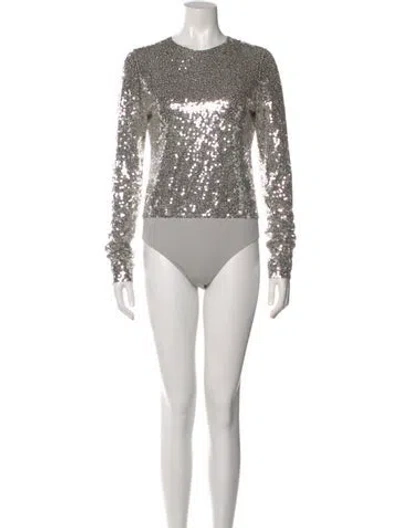 Pre-owned Valentino Patterned Crew Neck Bodysuit W/ Tags In Silver