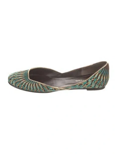 Pre-owned Valentino Garavani Patterned Embroidered Accent Ballet Flats In Blue