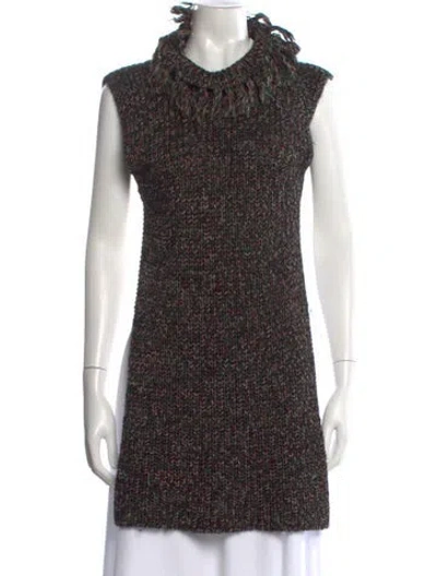 Pre-owned Valentino Patterned Mock Neck Tunic In Brown