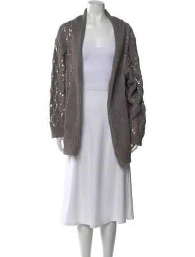 Pre-owned Valentino Patterned Open Front Sweater W/ Tags In Gray