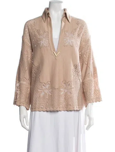 Pre-owned Valentino Patterned Plunge Neckline Blouse In Neutrals