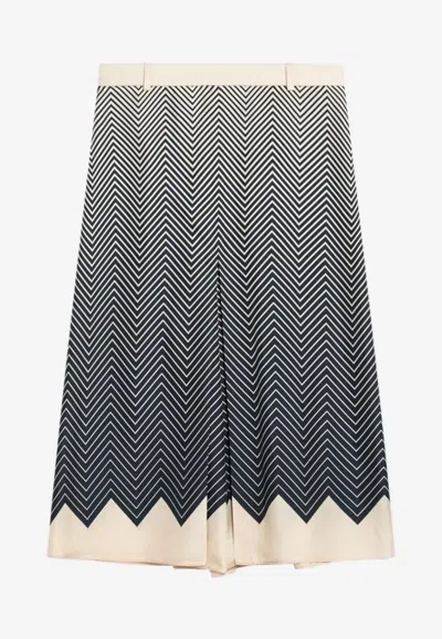Valentino Patterned Silk Midi Skirt In Blue