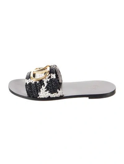 Pre-owned Valentino Garavani Patterned Slides In Black