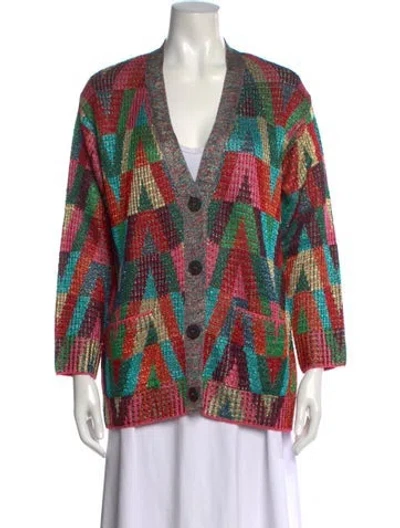 Pre-owned Valentino Patterned V-neck Sweater In Pink