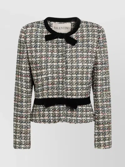 VALENTINO PATTERNED WOOL BLEND CROPPED JACKET