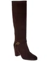 Valentino Pattie 75 Suede Knee-high Boot In Brown