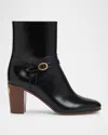 Valentino Leather Pattie Heeled Ankle Boots 75