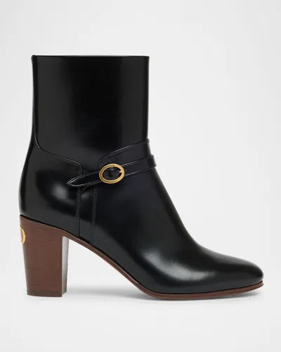 Valentino Garavani Pattie Leather Buckle Ankle Boots