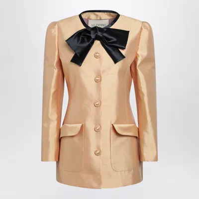 Valentino Garavani Pea Coat In Shantung In Melon/black In Gold