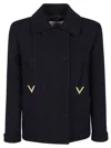 Valentino Logo-plaque Virgin Wool-blend Coat In Navy