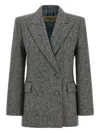 Valentino Double-breasted Natte Buttoned Blazer In Gray