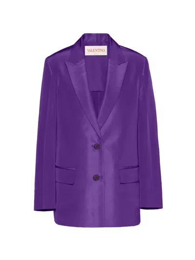 Valentino Peak-lapel Single-breasted Coat In Purple