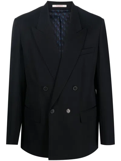 Valentino Peak Lapels Double-breasted Blazer In Blue