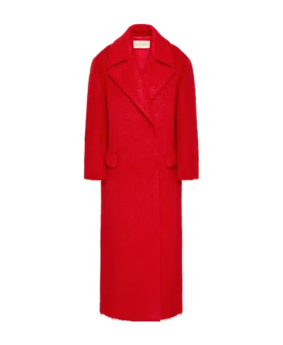 Valentino Peak-lapels Straight Hem Coat In Red