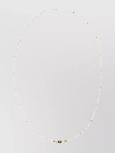 Valentino Garavani Pearl Beads Necklace Gold Accents