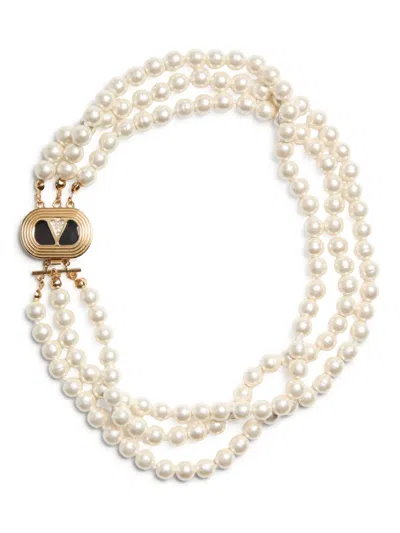 Valentino Garavani Pearl-detailing Necklace In Gold/black/cream