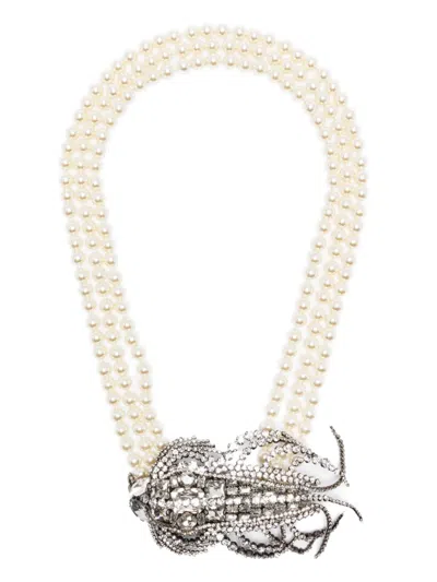 Valentino Garavani Pearl-embellished Crystal Necklace In Gold