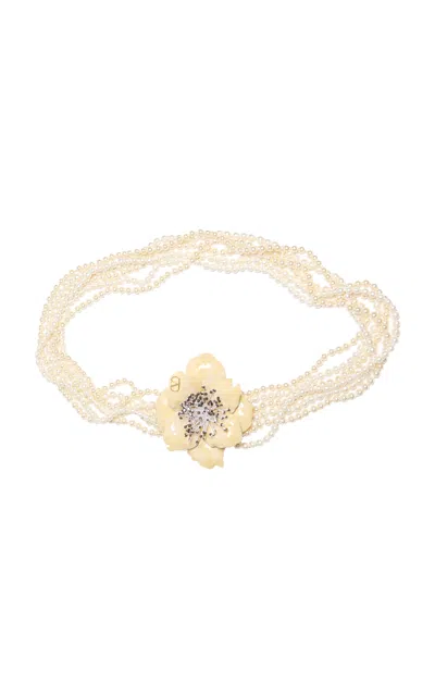 Valentino Garavani Pearl Flower Necklace In White