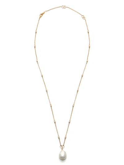 Valentino Garavani Pearl-pendant Necklace In Gold