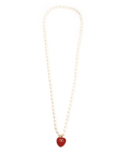 Valentino Garavani Pearls And Heart Necklace Jewelry White In Gold